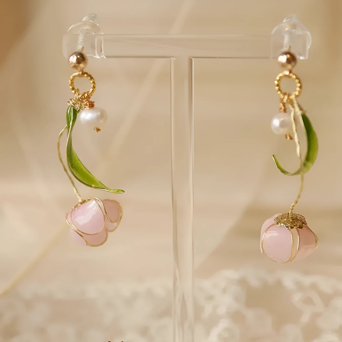 Handmade lily winding resin ear studs, 4.5cm floral drop earrings, colour as shown
