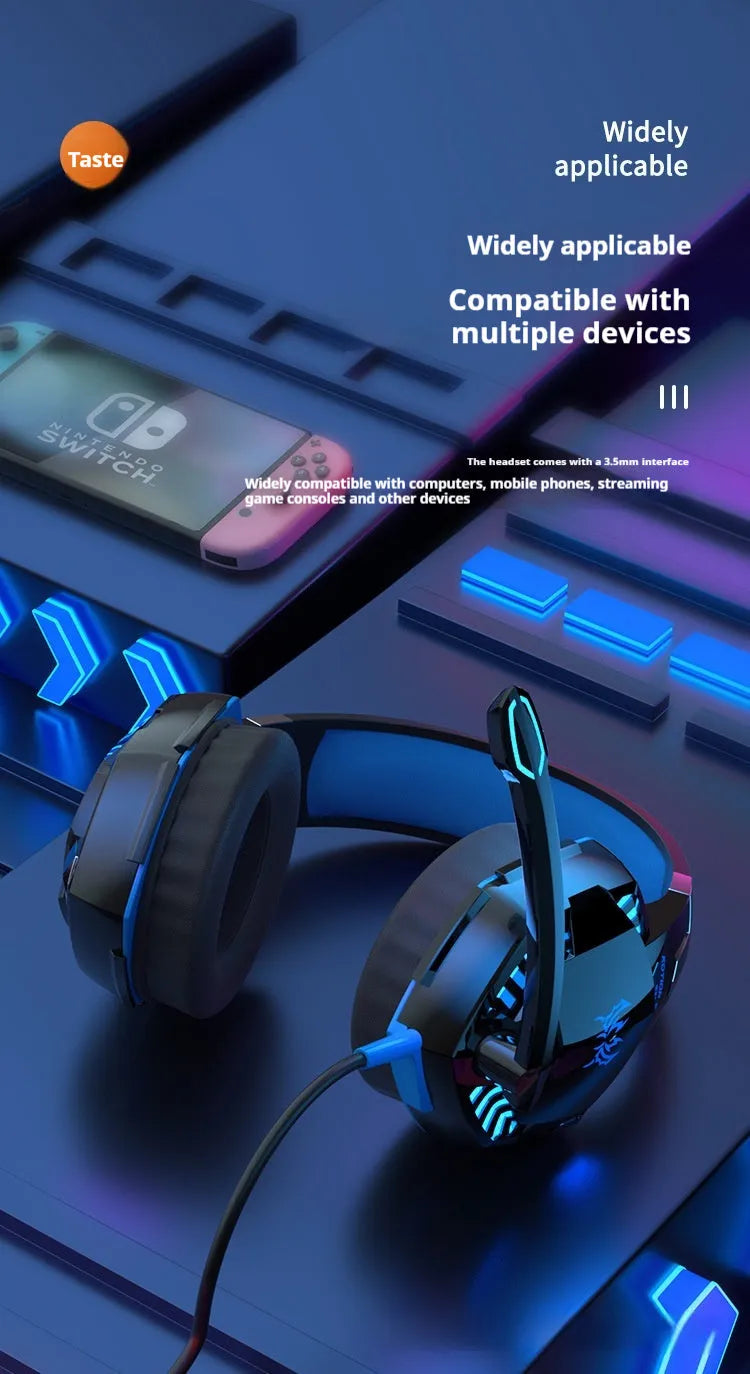 Wired computer headset with protein skin ear cushions and microphone on a desk
