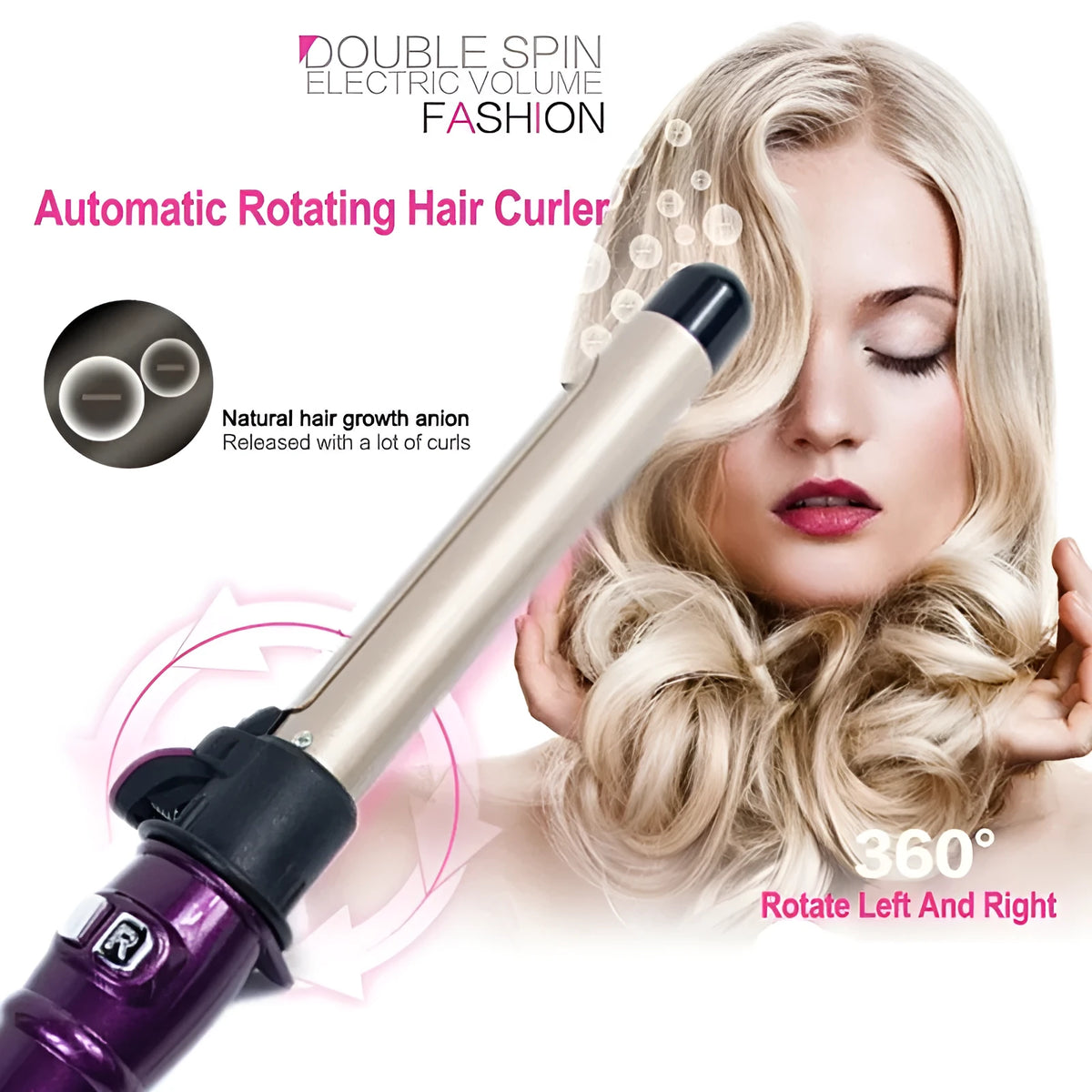 Automatic ceramic electric curling iron with LED display, 65W, 25-32cm, Black Purple or White, EU or US plug