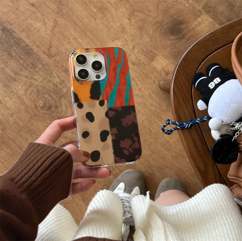 Silicone phone case with coloured mosaic leopard print in gradually varied pink for Apple iPhone