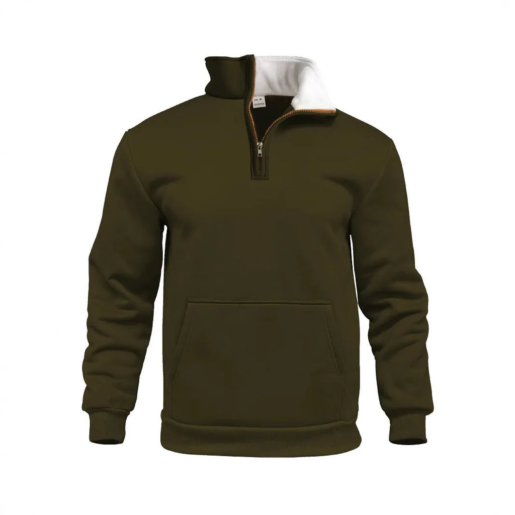 Casual outdoor high neck half-zip long sleeve sweatshirt with 3D patch pocket in black, loose fit, for teens