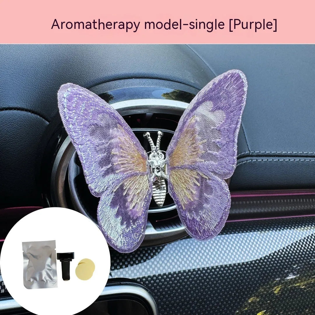 Moving embroidery butterfly fabric car centre console air vent decoration in multiple colour options
