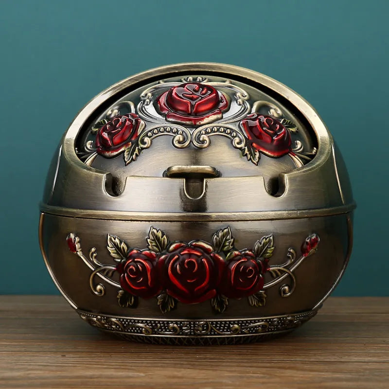 Creative bronze and red copper alloy ashtray with smoke extinguishing slot in various decorative styles.