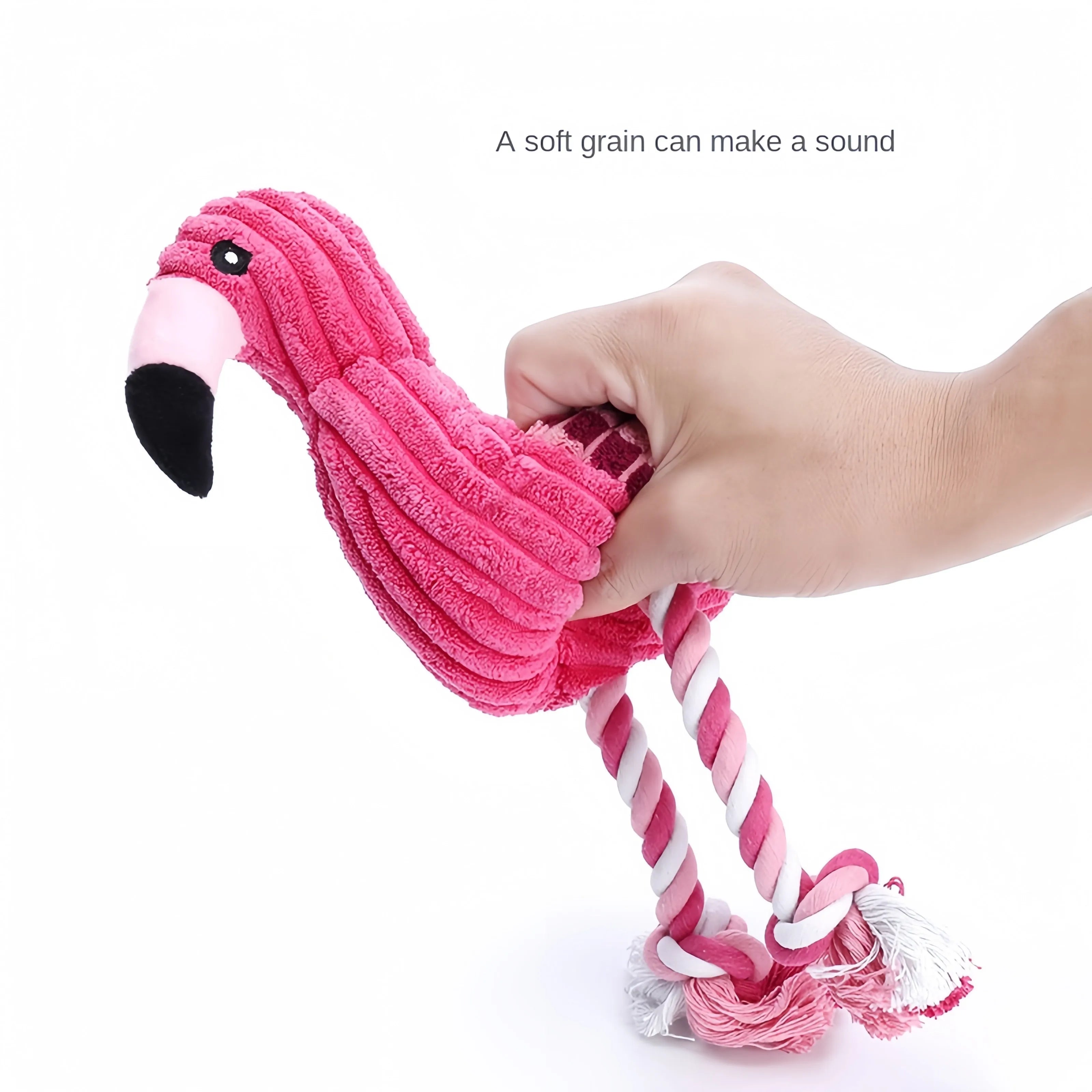 Pink corduroy animal-shaped plush dog toy with a squeaker inside