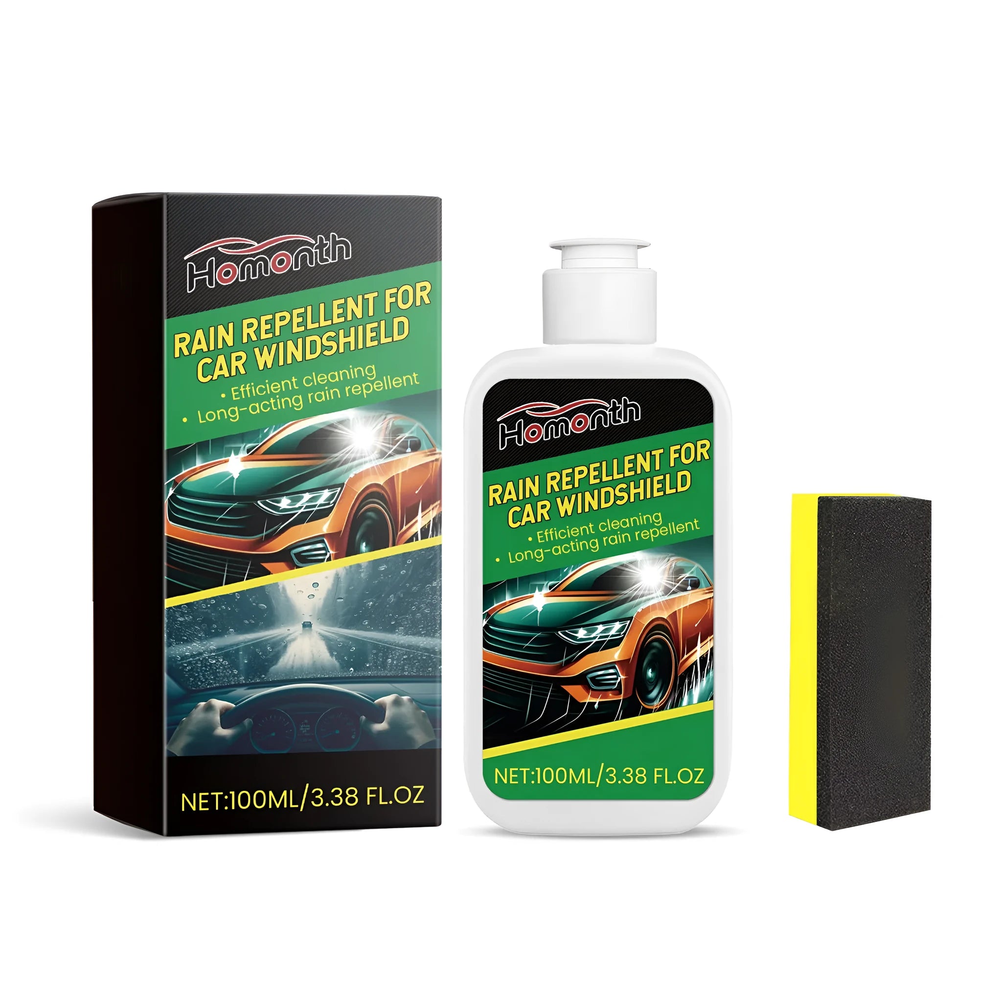 Car windshield rain repellent glass coating in PET bottle with sponge applicator, 100ml