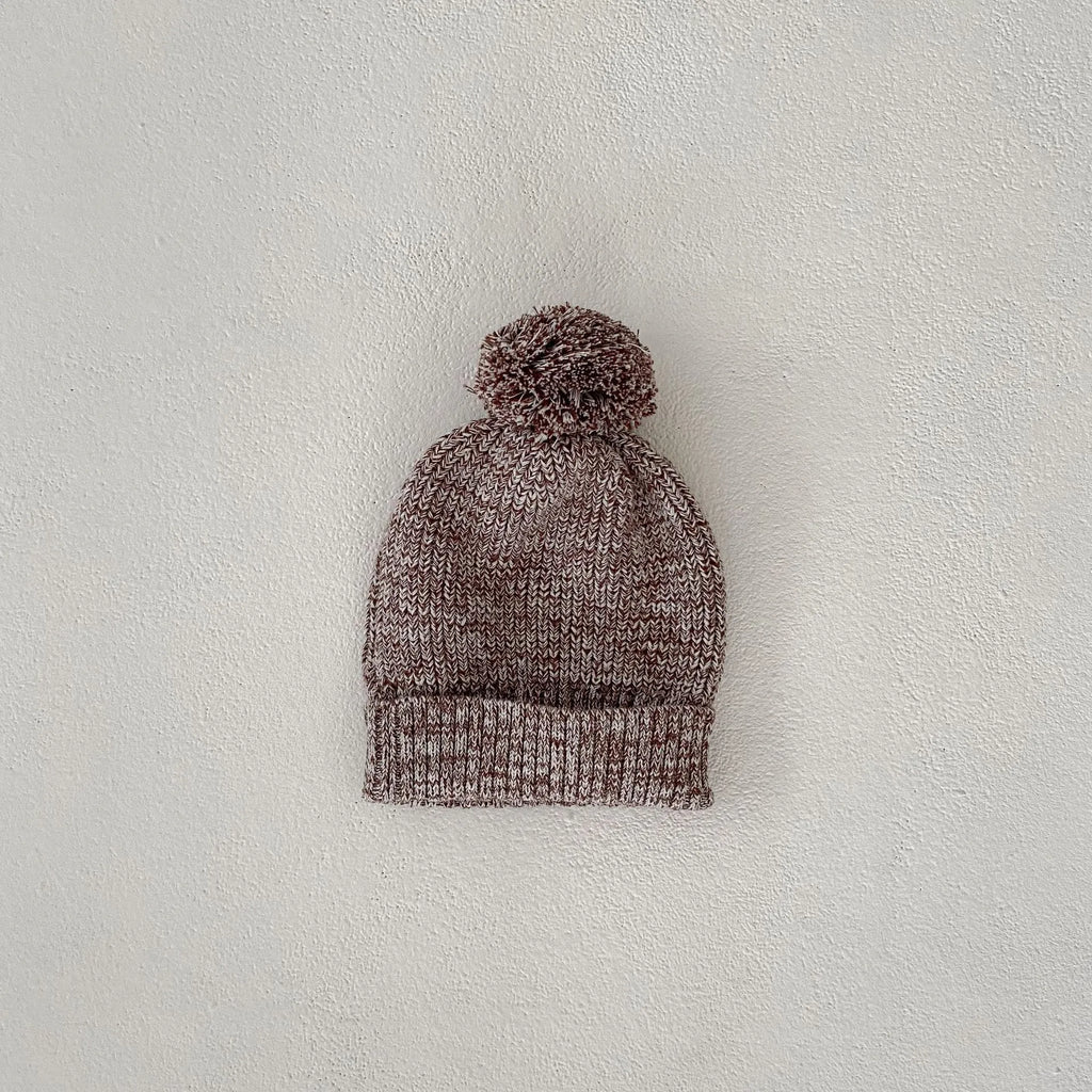 Infant baby girl cotton pullover 3-piece set in dark brown with fur ball hat and removable hood