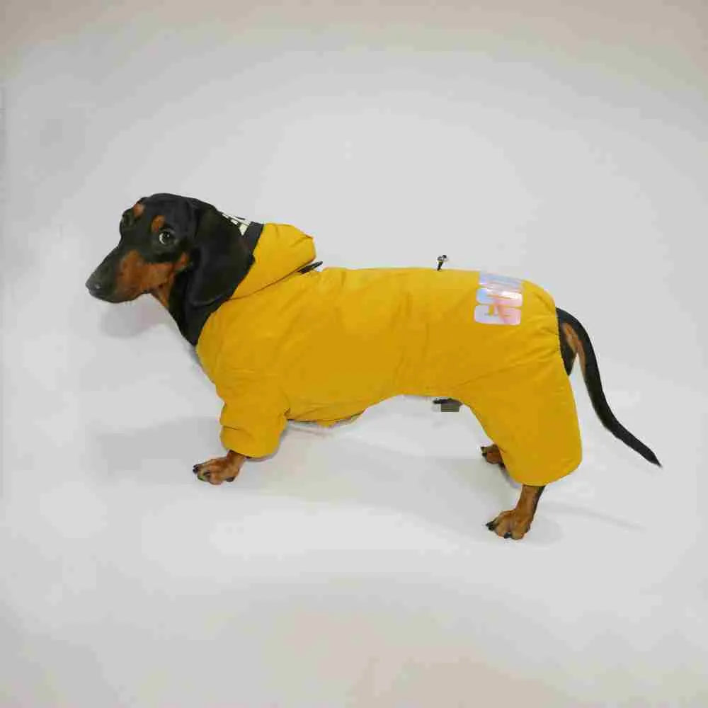 Winter warm four-legged pet clothing for dogs and cats in beige, army green, lemon yellow, or red, sizes S to XXL