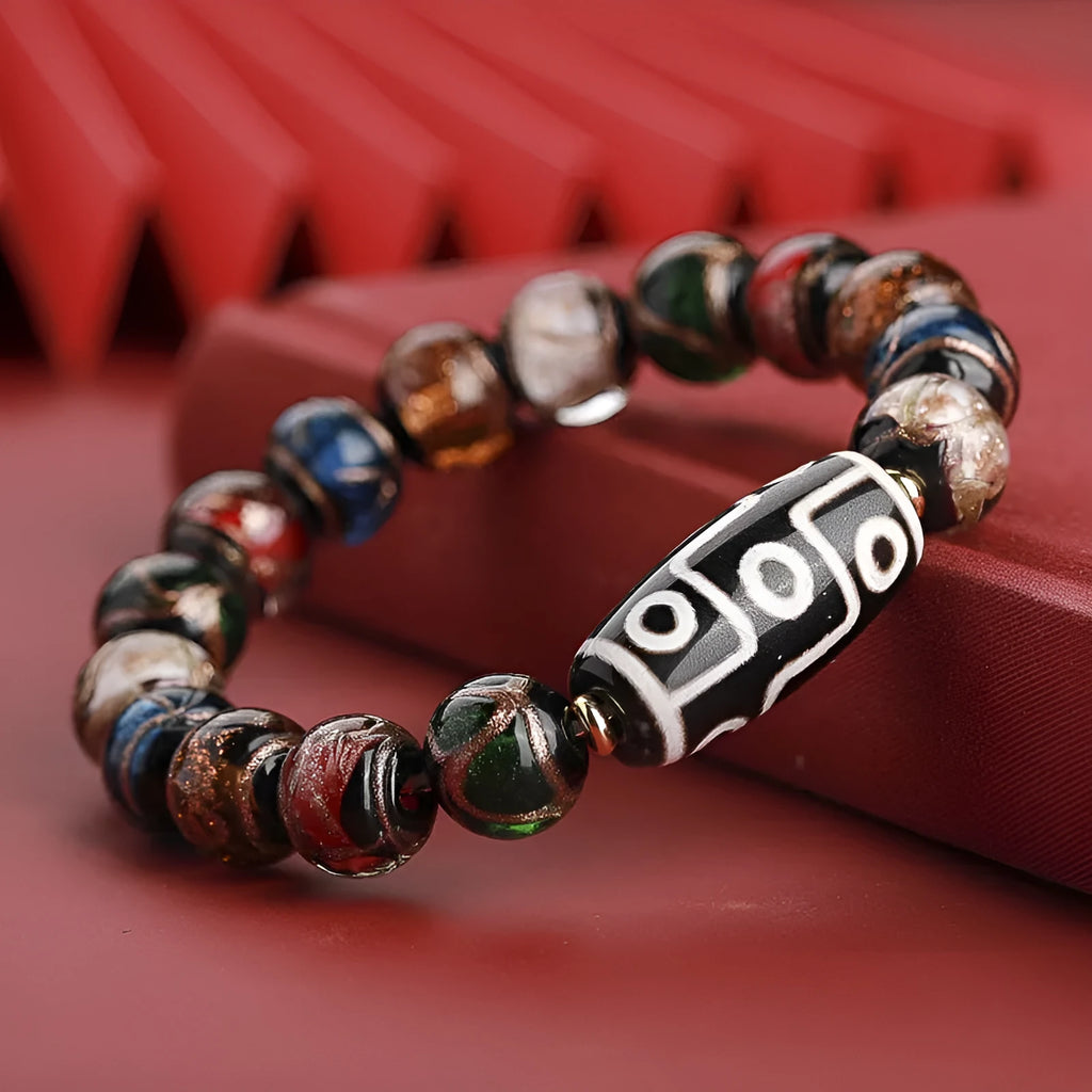 Chinese style coloured glaze bracelet with snake lucky beads in colourful glaze finish