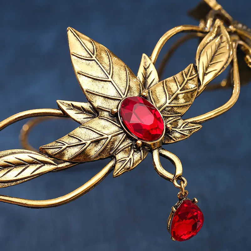 Women's vintage leaves alloy headband with ancient gold electroplated finish and diamond-style colour detail