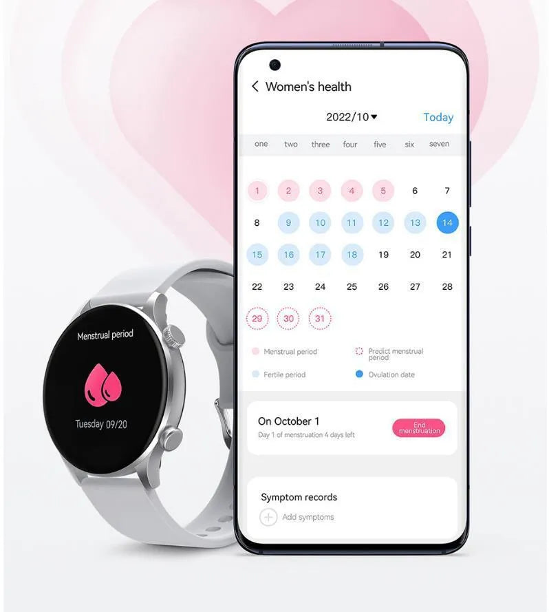 Black or white Bluetooth smartwatch on wrist showing AMOLED display with heart rate and call icons.