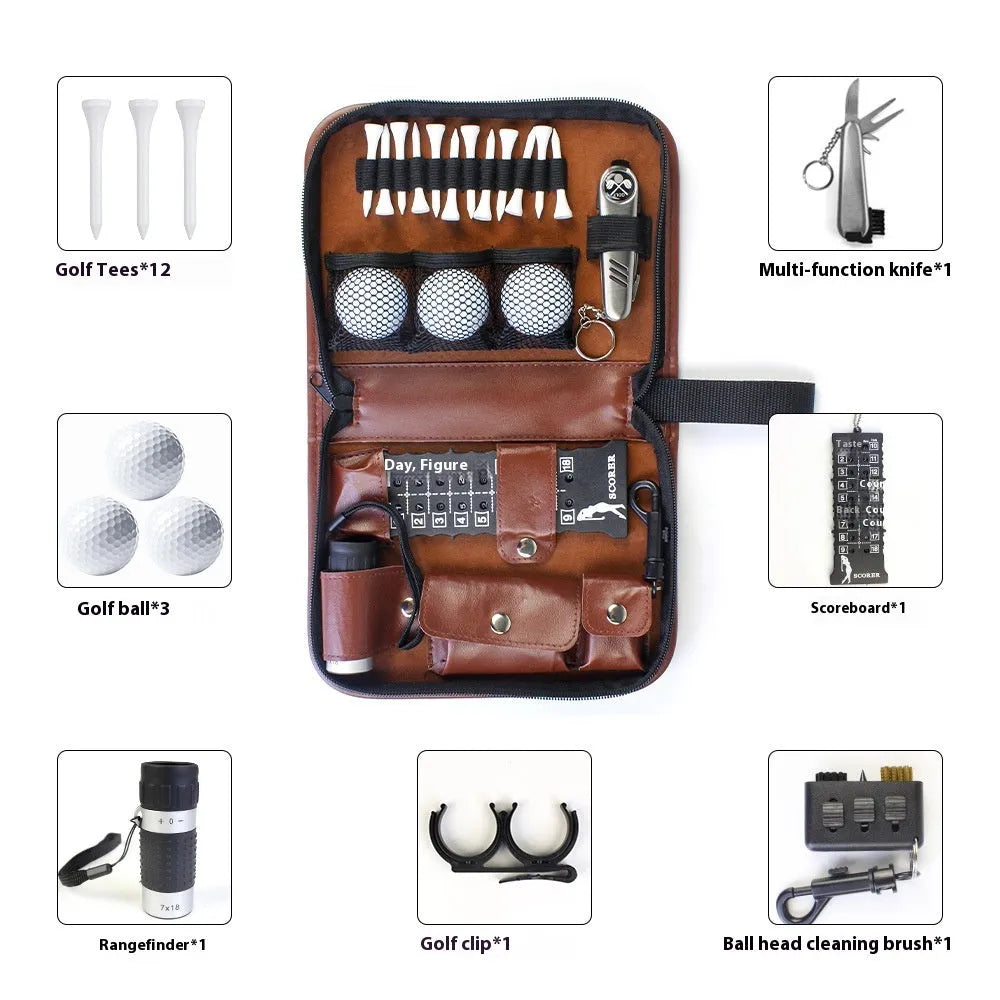 Brown leather golf storage bag with large capacity for clubs and accessories