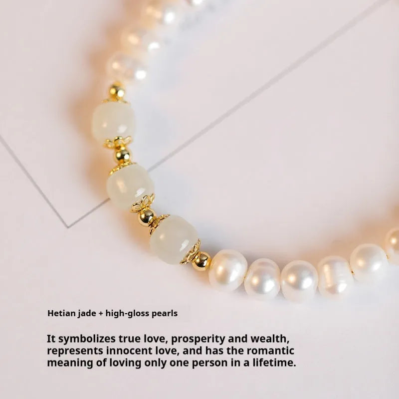 Freshwater pearl bracelet with diamond shaped beads in Korean style, electroplated finish