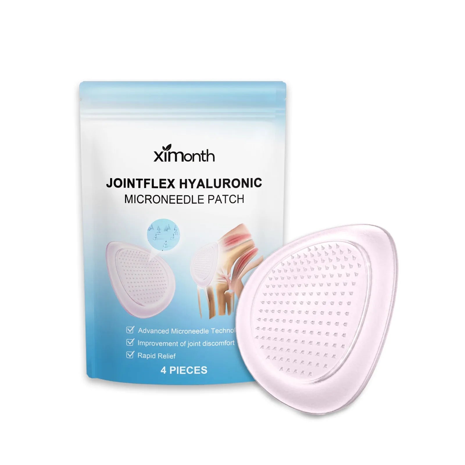 Pack of four joint microneedle patches containing Curcumin and hyaluronic acid external paste.