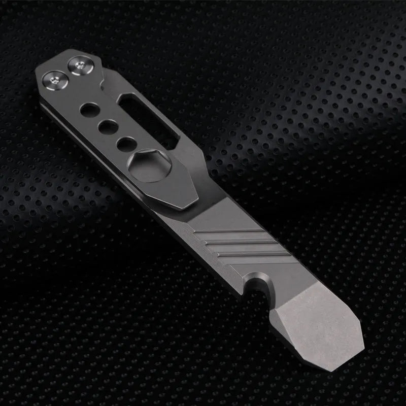 Titanium alloy multi-function crowbar tool with screwdriver and bottle opener in stone wash or gun grey finish