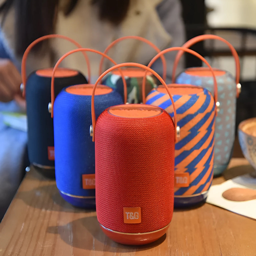 TG107 fabric Bluetooth portable speaker in blue colour with front relief spinning wheel design