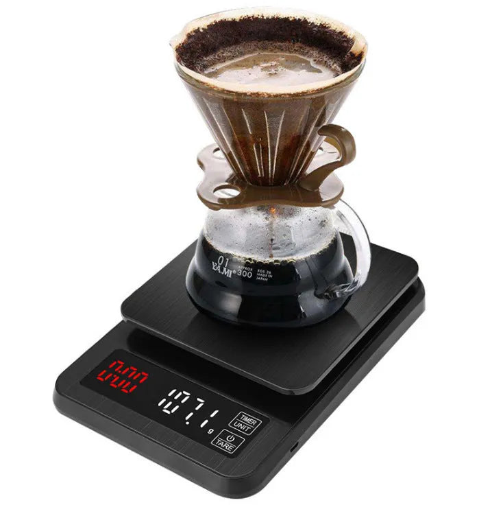 Pour-over coffee scale with digital display, 20x14.5x3cm, available in 3kg/5kg/10kg options