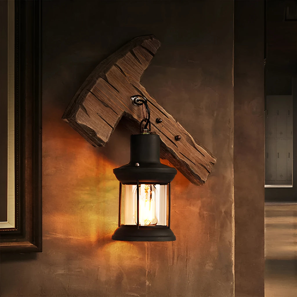 Industrial style retro nostalgic boat wood wall lamp with iron lampshade 35cm length European antique design
