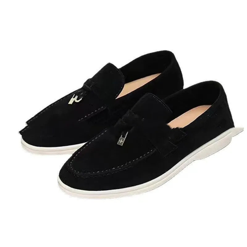 Gommino slip-on loafers with rubber sole and high-top design in neutral colours