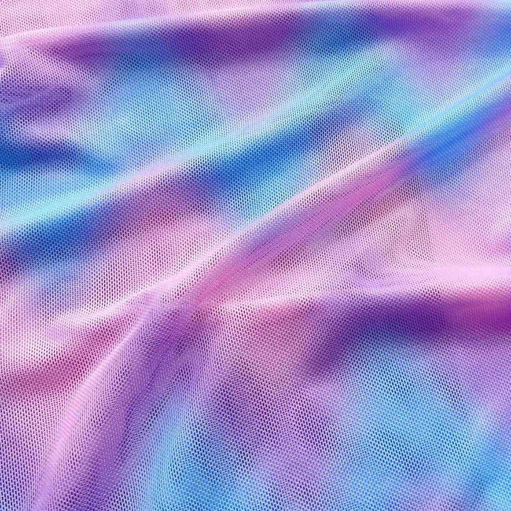 Women's tie-dye pattern bikini swimsuit with skirt, bra, and panties in picture colour