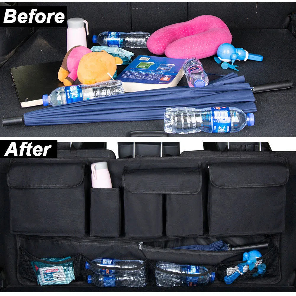 Black car hanging storage bag with carrying handle made from waterproof Oxford cloth