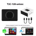 Carlinkit Tesla wireless CarPlay adapter box, ABS PC, 79 × 58 × 15.8mm, with data cables and manual