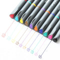 Set of ten 15.8cm long black hook line pens with 0.38mm tips for technical drawing.