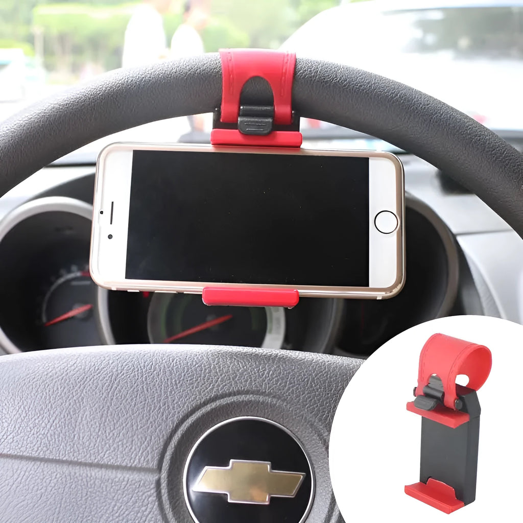 Black universal car steering wheel phone holder clip mount for smartphones