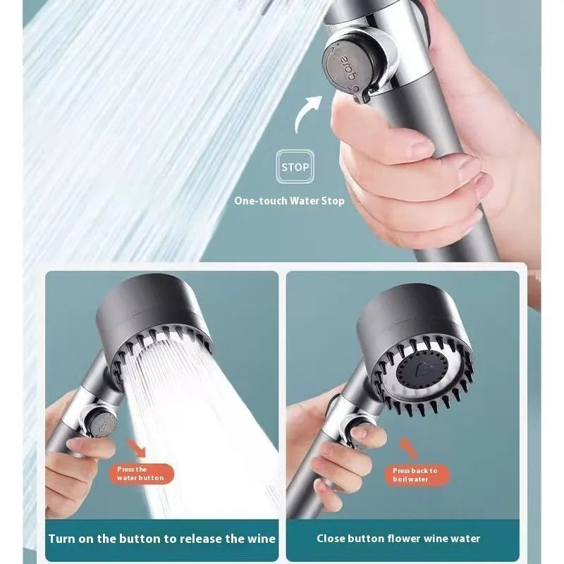 Strong Boost portable shower head with three function settings - spray, massage and rain