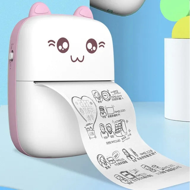 Portable A6 mini Bluetooth thermal printer with 200dpi resolution, 1000mAh battery, in pink plastic casing