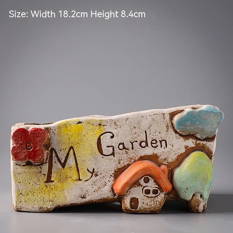 Ceramic combination flower pot with hand-painted pastoral design for plant display