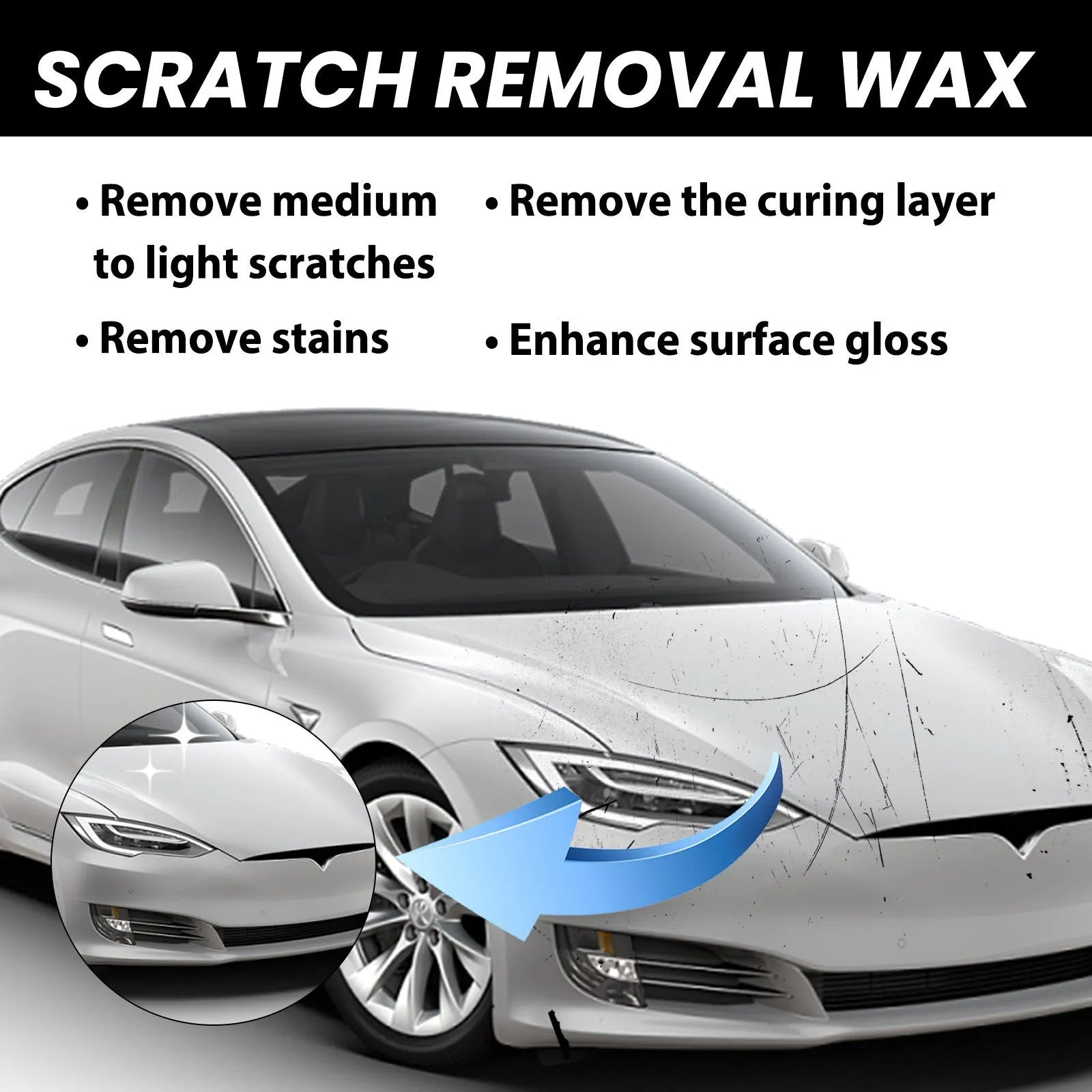 Car scratch wax 120ml bottle with included application sponge and buffing towel for paint protection.