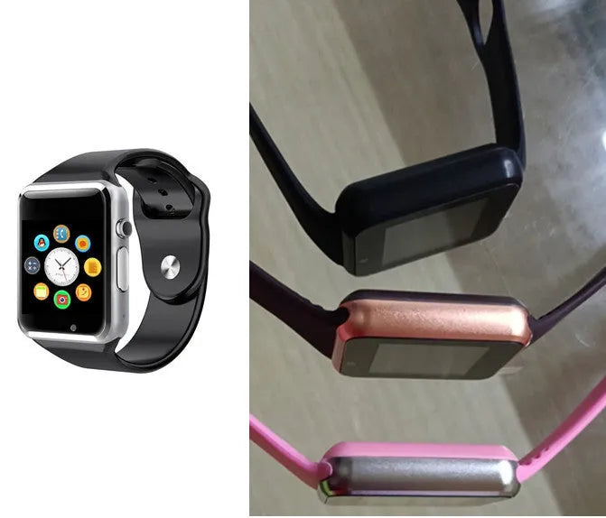 A1 Smart Watch with 1.54-inch screen on wrist, showing Android interface, available in multiple colours.