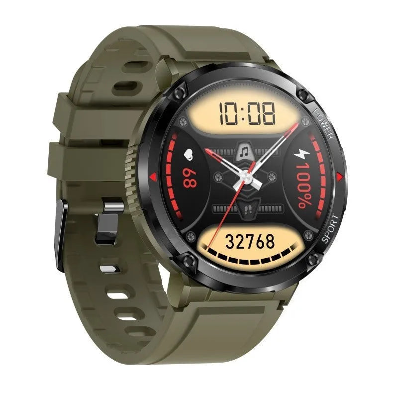 T30 smart watch with black silicone strap showing health stats on a circular 52mm screen.