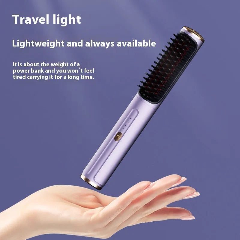 Wireless straight comb hair styling tool in rose gold colour with ceramic plates