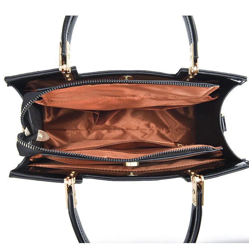 Square-shaped one-shoulder PU leather handbag in medium-hard construction showing colour options.