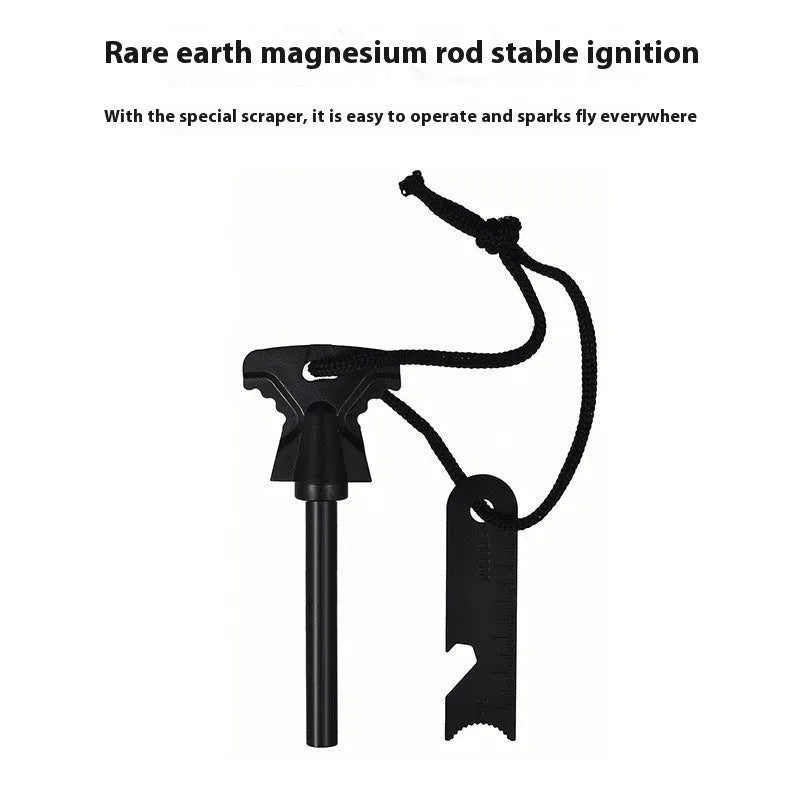 Stainless steel butterfly-shaped firestarter and bottle opener outdoor tool.