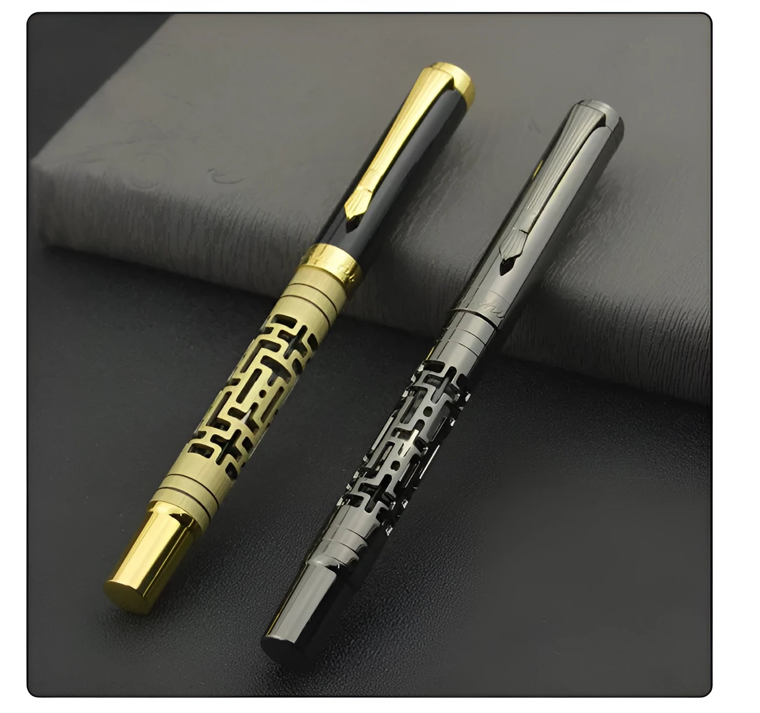 Yellow bronze metal fountain pen with iridium nib and 0.7mm big tip on white background