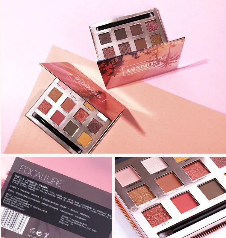 Focallure Shining Eyeshadow 12 Colors Palette with twelve powder eye shadow shades in a compact case