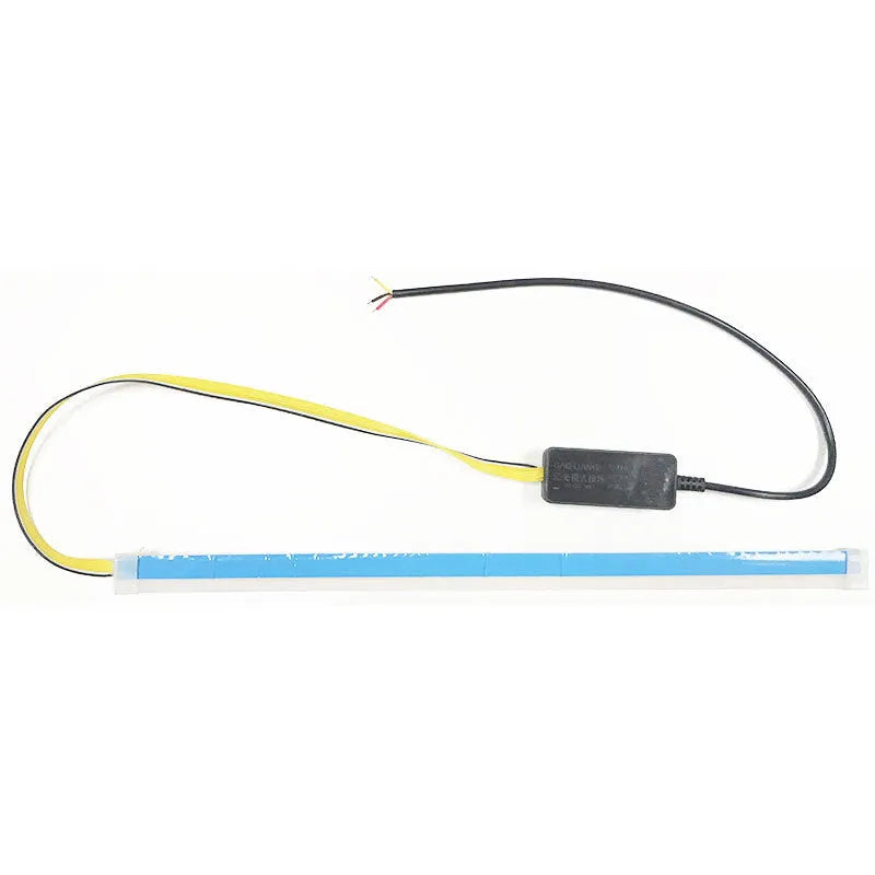 Flexible silicone car LED daytime running light strip with flowing turn signal function.