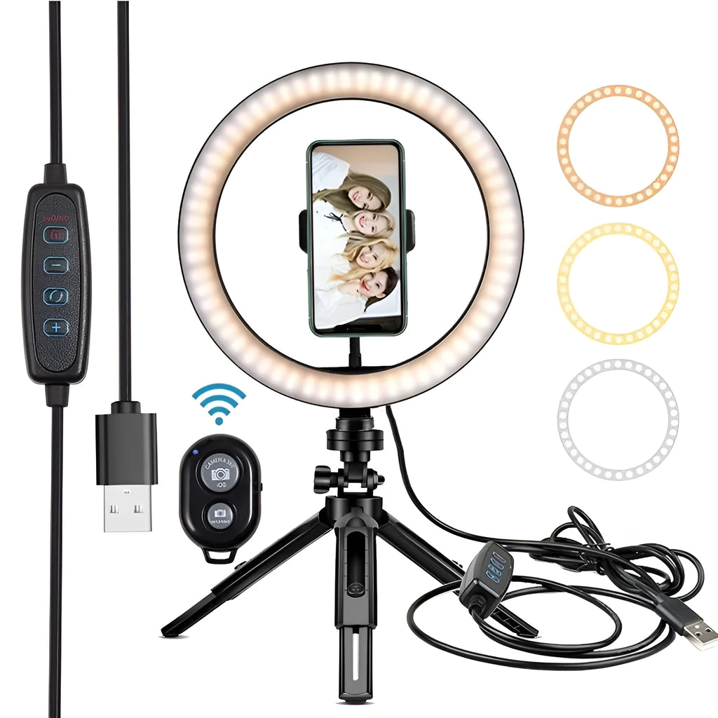 10-inch two-section telescopic ring macro flash live fill light for mobile phones, 2000 guide number, 5000K, 30x26x4cm