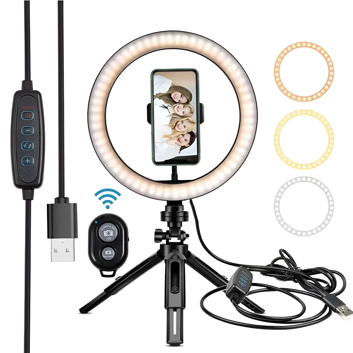 10-inch two-section telescopic ring macro flash live fill light for mobile phones, 2000 guide number, 5000K, 30x26x4cm