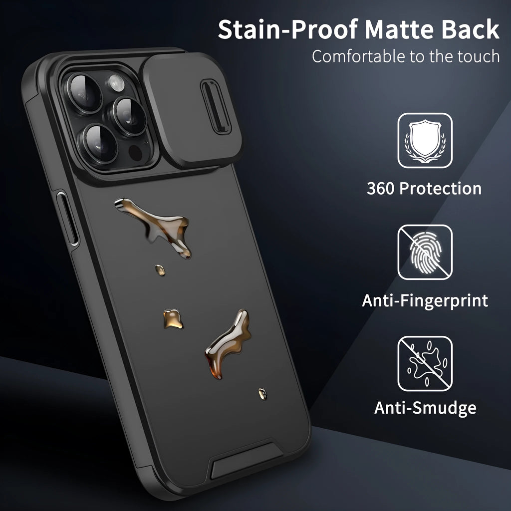 Sliding window drop-resistant phone case in black for iPhone, frosted TPU PC finish