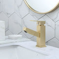 Brass square pull faucet with brushed gold electroplated finish and high low spout options