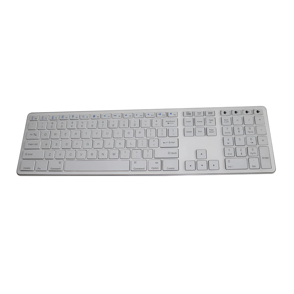 White wireless Bluetooth mechanical gaming keyboard with 109 keys and a three-key anti-ghosting zone.