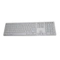 White wireless Bluetooth mechanical gaming keyboard with 109 keys and a three-key anti-ghosting zone.