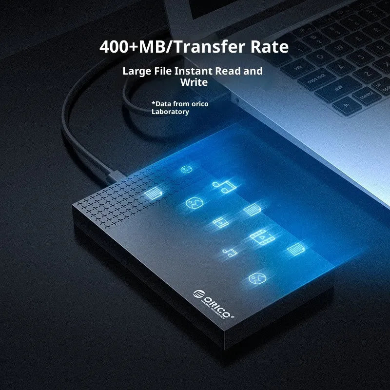 Black ABS plastic 25-inch Type-C hard disk box with cables on a flat surface