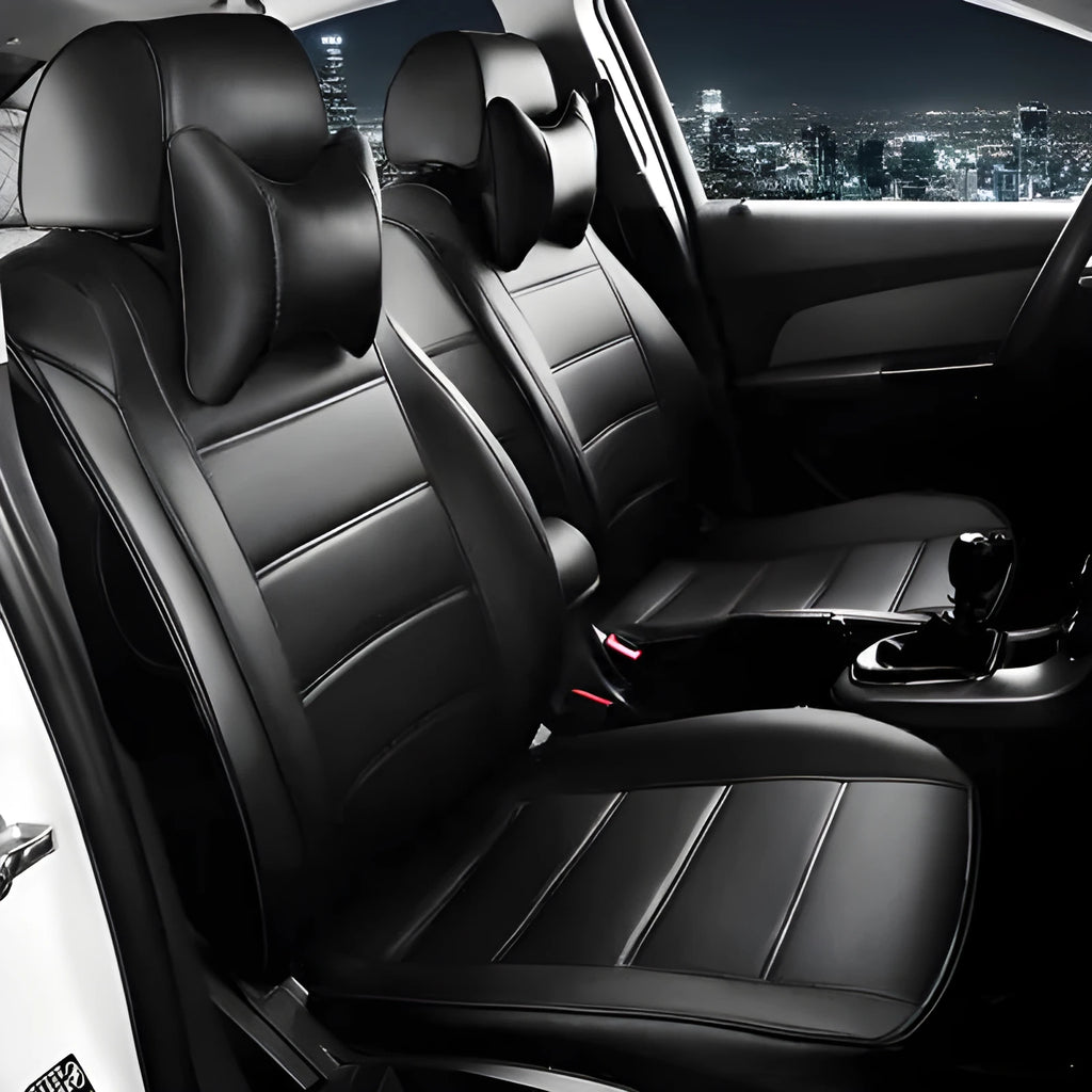 Genuine cow leather car seat cover in beige and black with red trim options