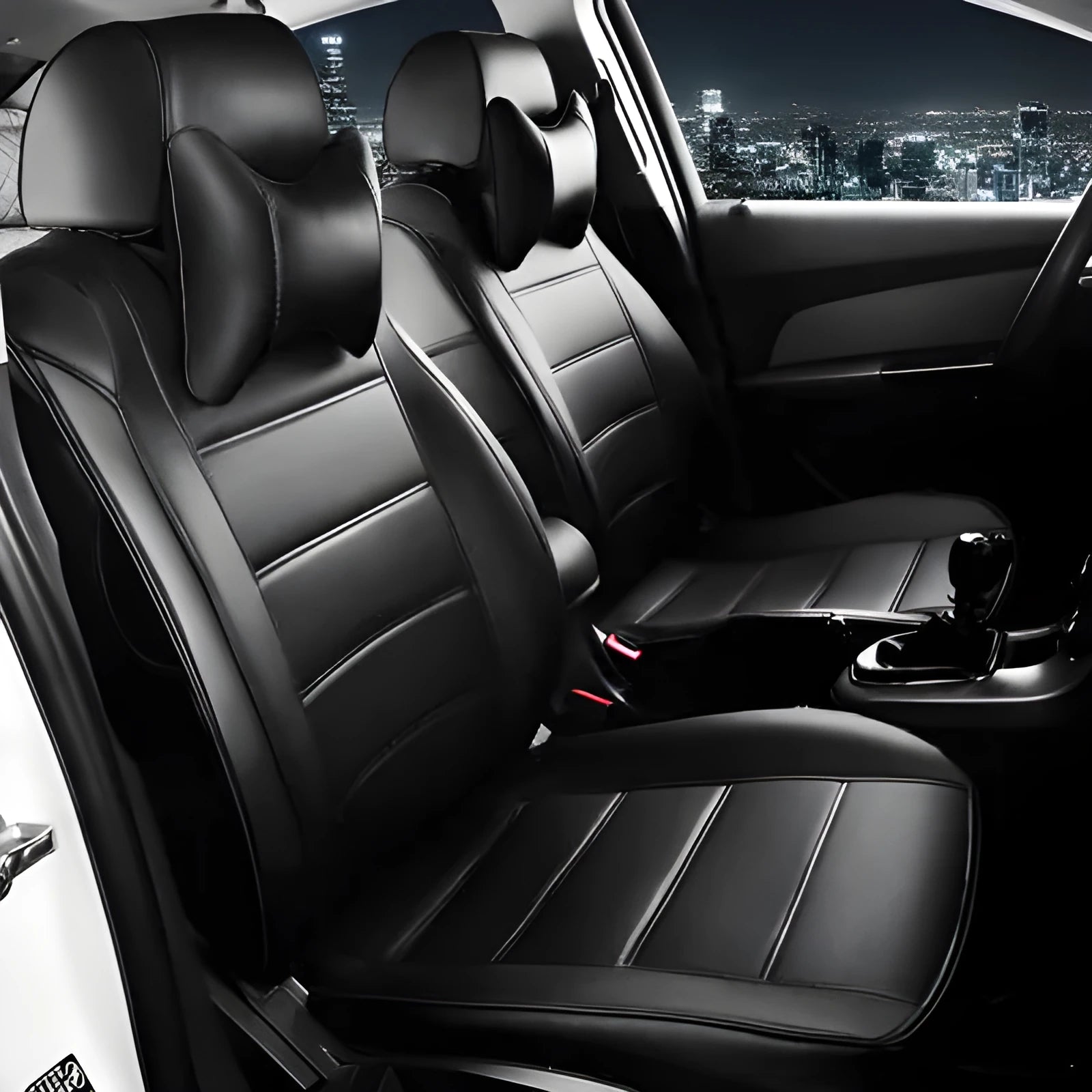 Genuine cow leather car seat cover in beige and black with red trim options