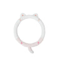 Plush rabbit fur style steering wheel cover with embroidered panda design, fitted on a car wheel