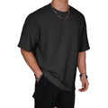 Men's slim fit short sleeve polyester t-shirt in light blue colour on a hanger